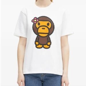 White T-Shirt with Brown Cartoon Graphic